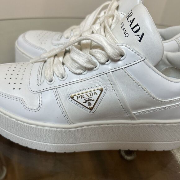 Prada White Leather Platform Sneakers Women’s EU 35 US 5 - Picture 3 of 7